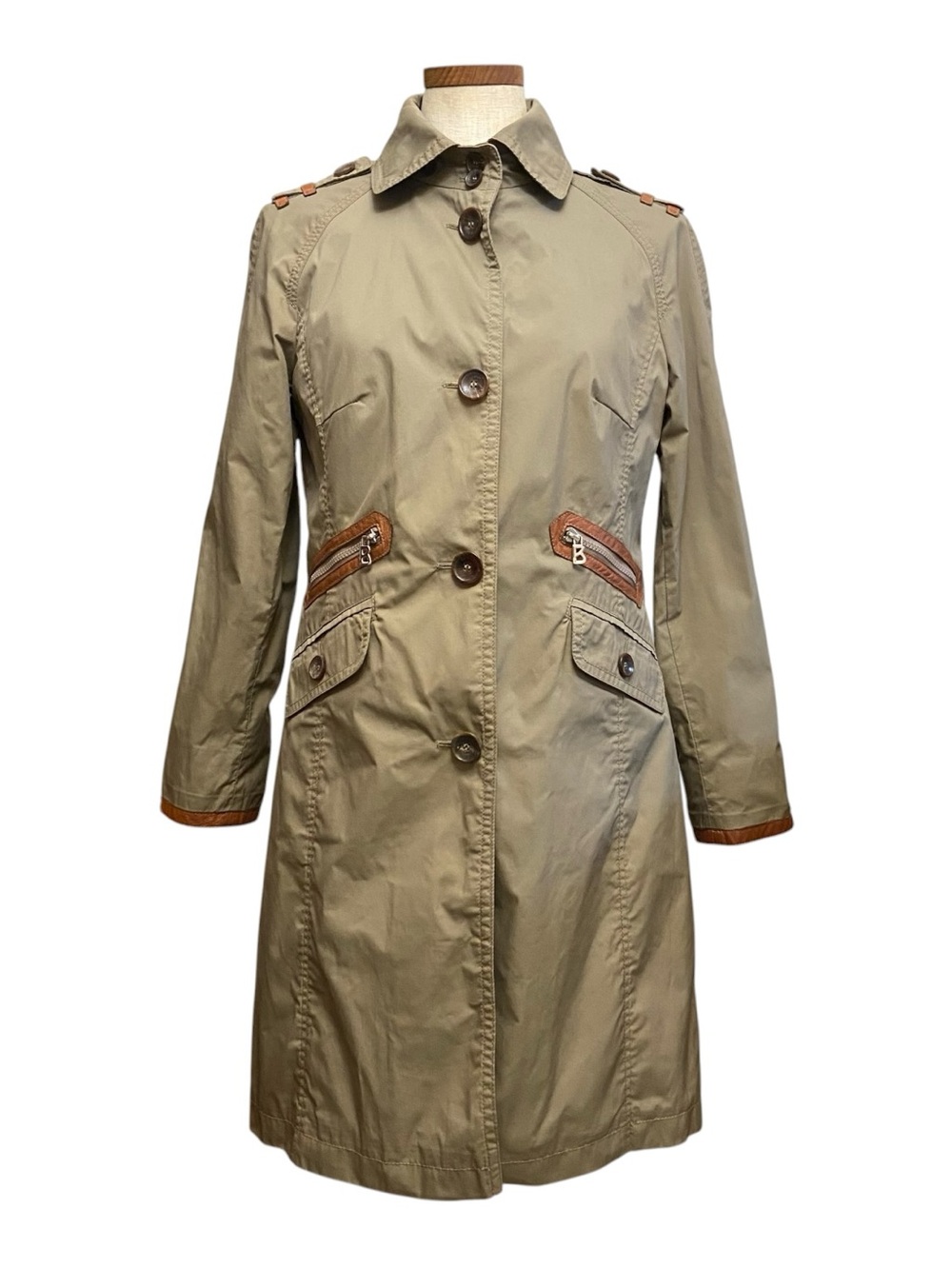 Bogner X Limonta Leather Trim Trench Coat Jacket